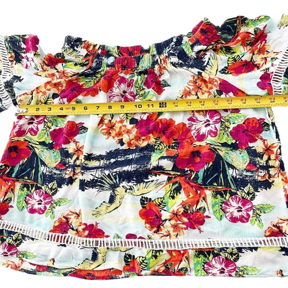 Westbound Petites PM Off Shoulder Floral Tropical Boho Peasant Blouse Top FLAW - Picture 6 of 9